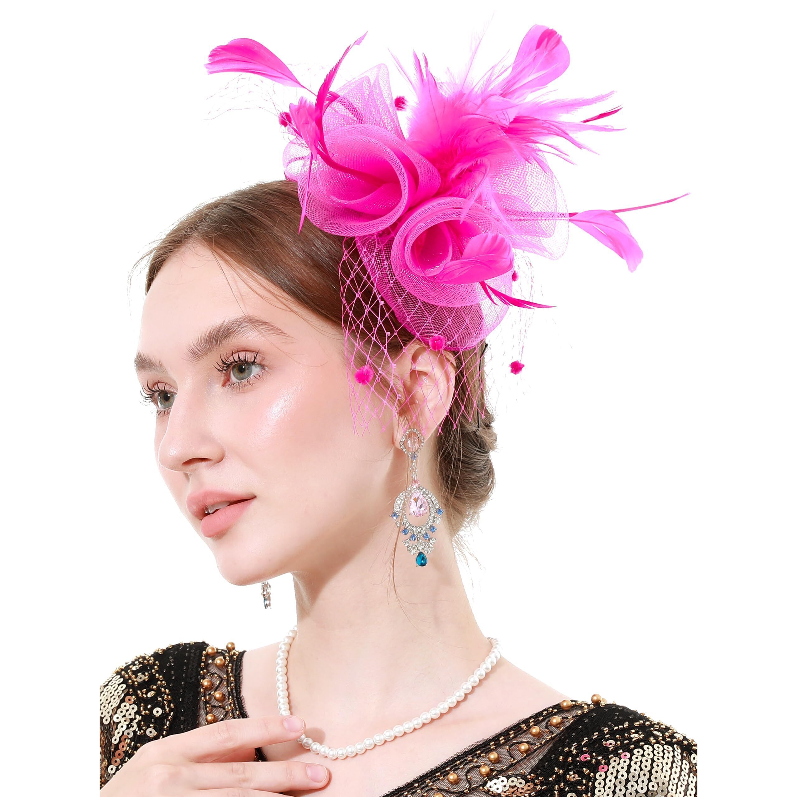 6933 Women Fascinators Hat With Feathers Pearls For Tea Party Weddings